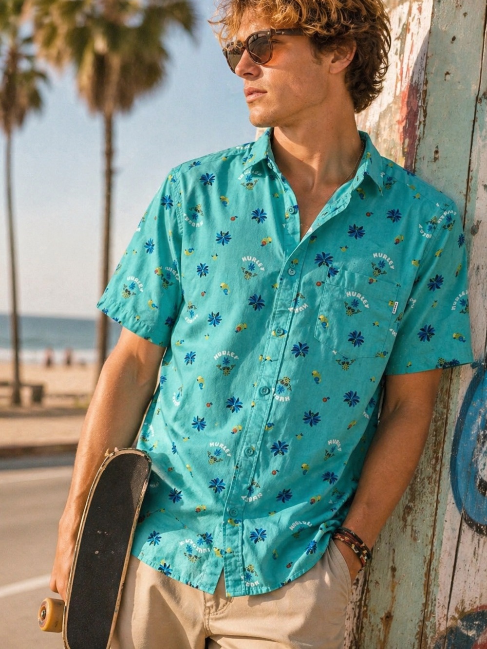 Hurley Tropical Button-Up Shirt – Pineapple Print, Size M